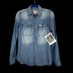 Guess Jeans Womens XS Denim Shirt Faded Blue Button Down Classic Western 90s